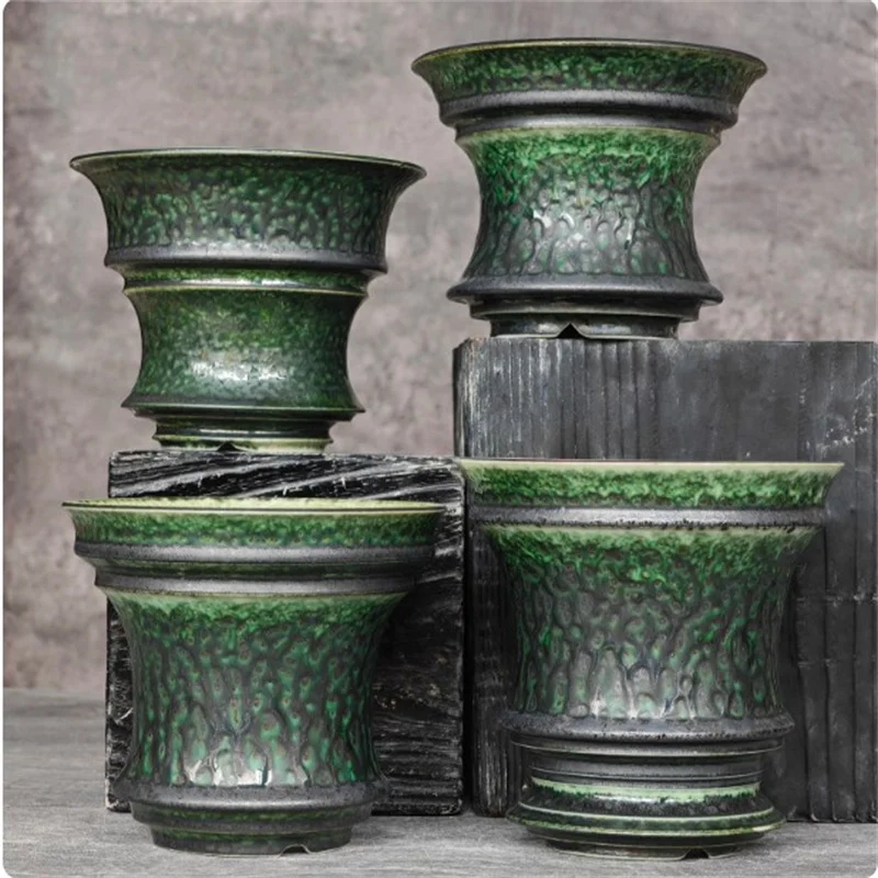 ‌ Maceta de Porcelana Verde Algas Marinas para Raíces, Maceta para Cactus Pachypodium Agave, Pequeño Florero, Maceta para Bonsái