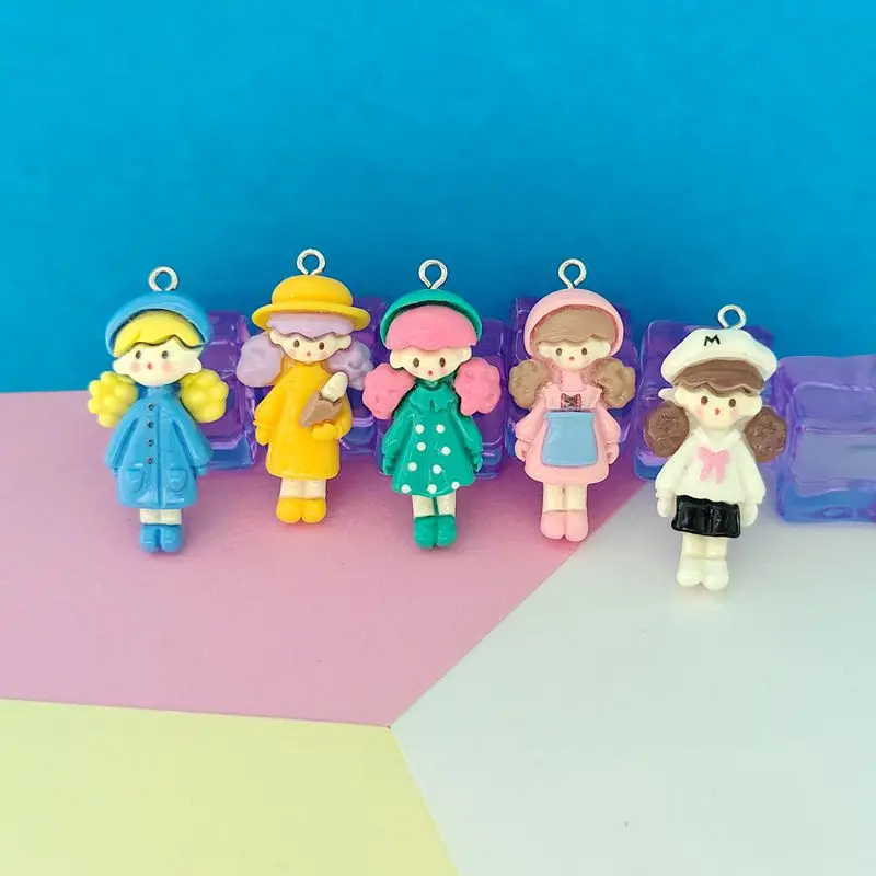 10PCS Kawaii Popcorn Girl Hat Colorful Cartoon DIY Resin Necklace Pendant Earrings Bracelet Keychain Bag Decoration Accessories