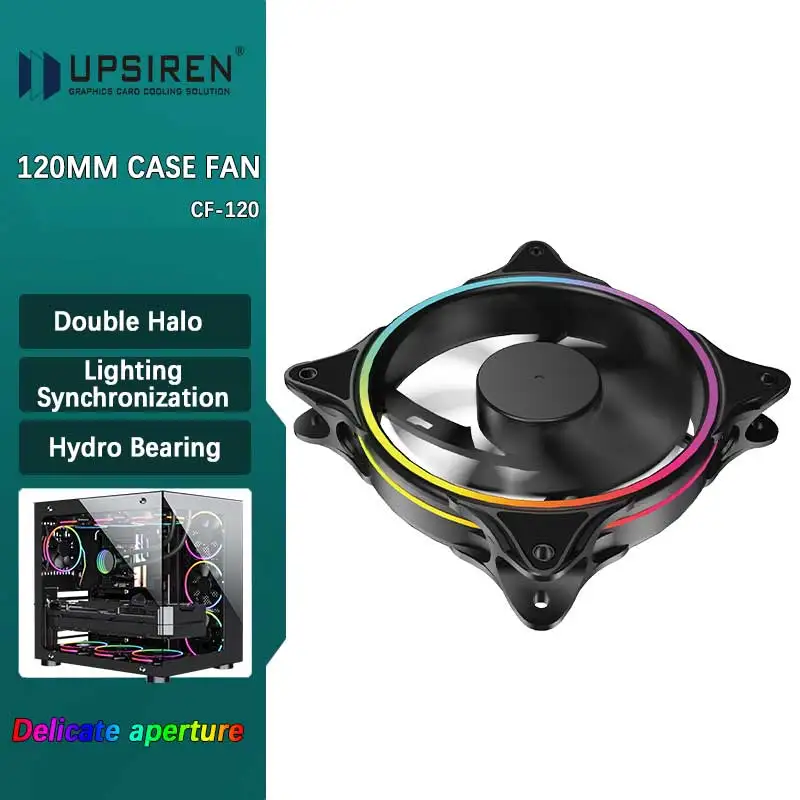 

UPSIREN CF-120 Case fan 12cm 5V 3Pin ARGB and 4Pin PWM High performance mute cooling fan Halo light effect