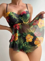 Tankini con tirantes para mujer, de cintura alta Bañador estampado, ropa de playa con realce, 2023