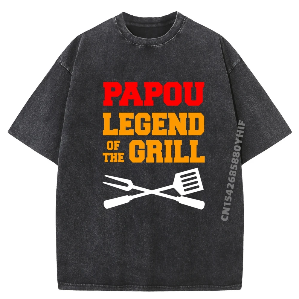 

Papou Legend Of The Grill Grilling Green And White Graphic T Shirt Men New In Tops & Tees Retro Washed T-shirt Gothic Style