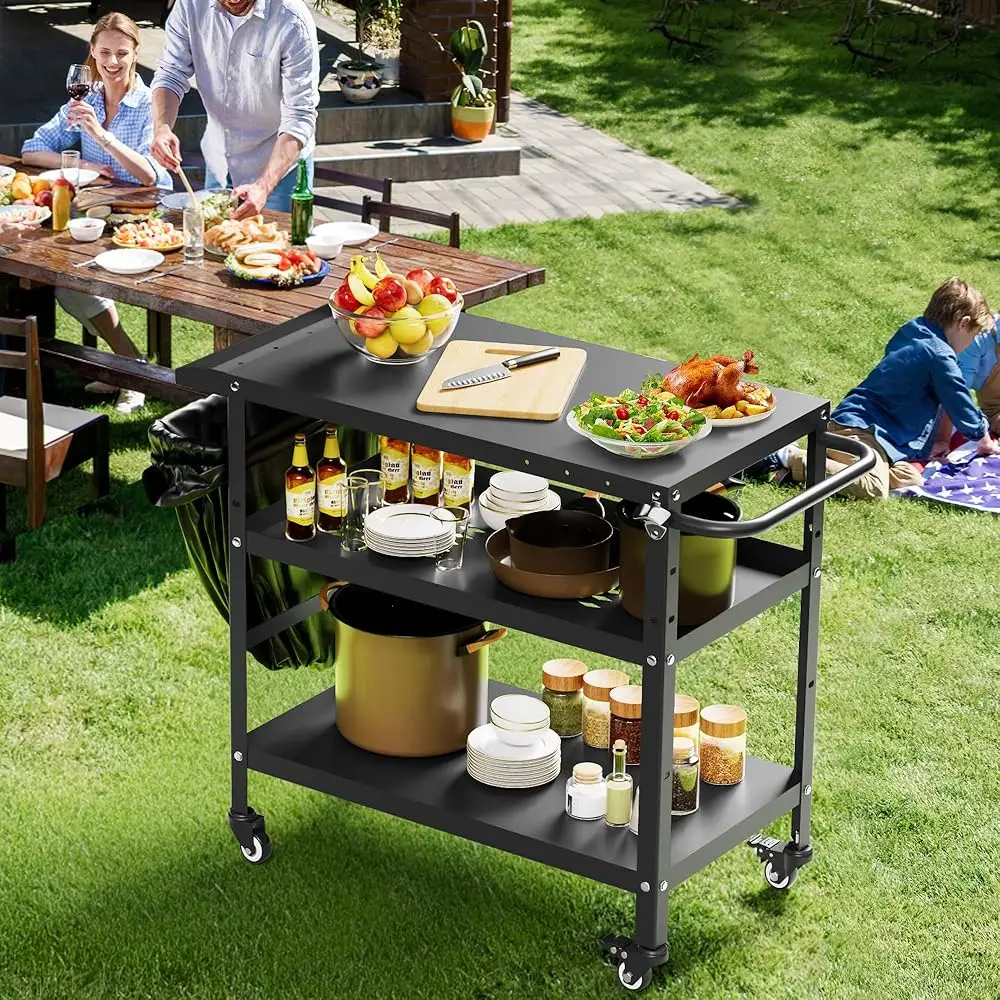 

Outdoor Grill Cart, Pizza Oven Stand Table With Wheels For Outside Patio, Heavy Duty Movable Outdoor Cooking Prep Table Bbq