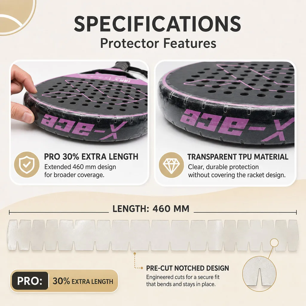 X-ACE Padel Racket Edge Guard Tape, TPU Transparent Protector, 460mm Extra Long, Anti Scratch Frame Protection view 2