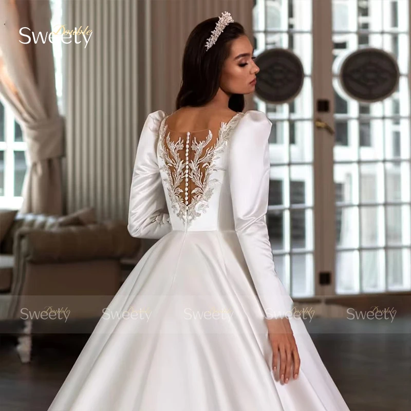 ZOCI Glitter Fully Beaded Wedding Dress With Beading Ball Gown Full Sleeve O-Neck Bride Dress Button Robe De Mariee Graceful  ﻿