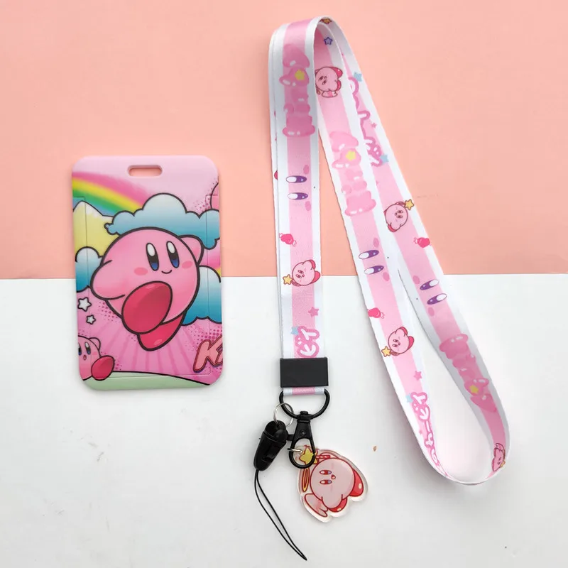 Kirby Card Holder Lanyard Cute Anime Phone Strap Student Supplies Cards Protection Anti-loss Protective Cover Gift for Girls Kid