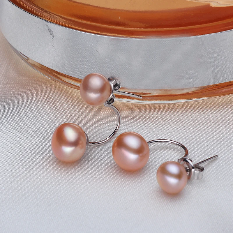 Real Natural Double Black Pearl Earrings Women,Wedding 925 Sterling Silver Freshwater Stud Earrings With Pearls Wife Mother Gift