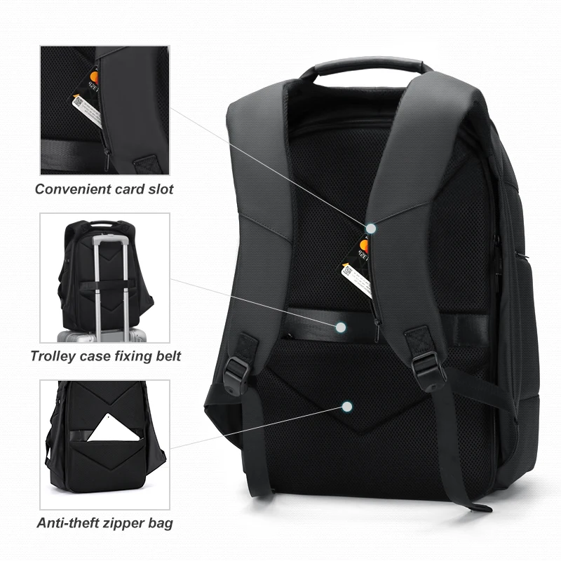 Andralyn-Mochila de Carregamento USB Impermeável, Saco de Escola, Anti-Roubo, Saco de Viagem Masculina, Fit, 15.6 \