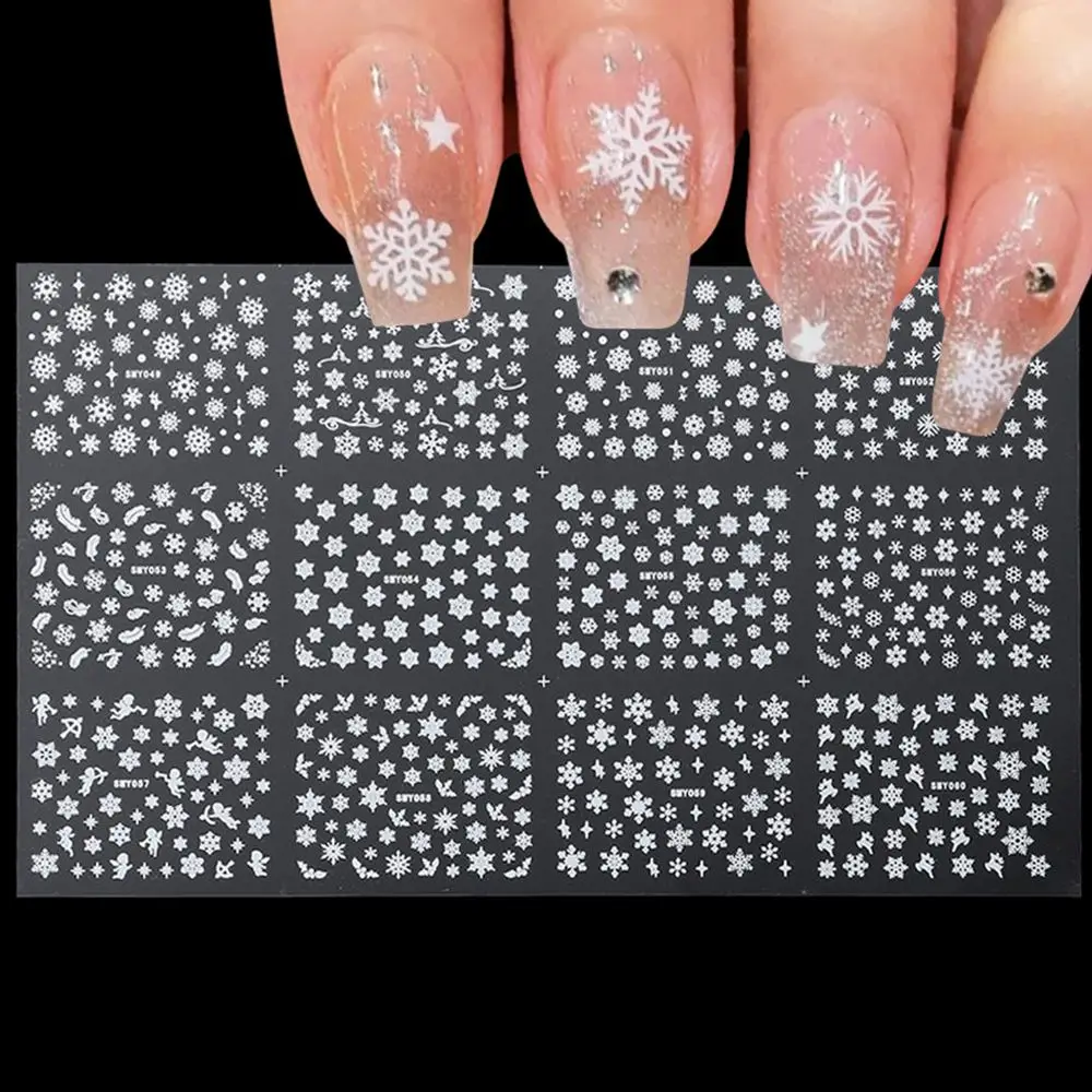 Decoración deslizadores holográficos para uñas muñeco de nieve pegatina de uñas copos de nieve de Navidad láser