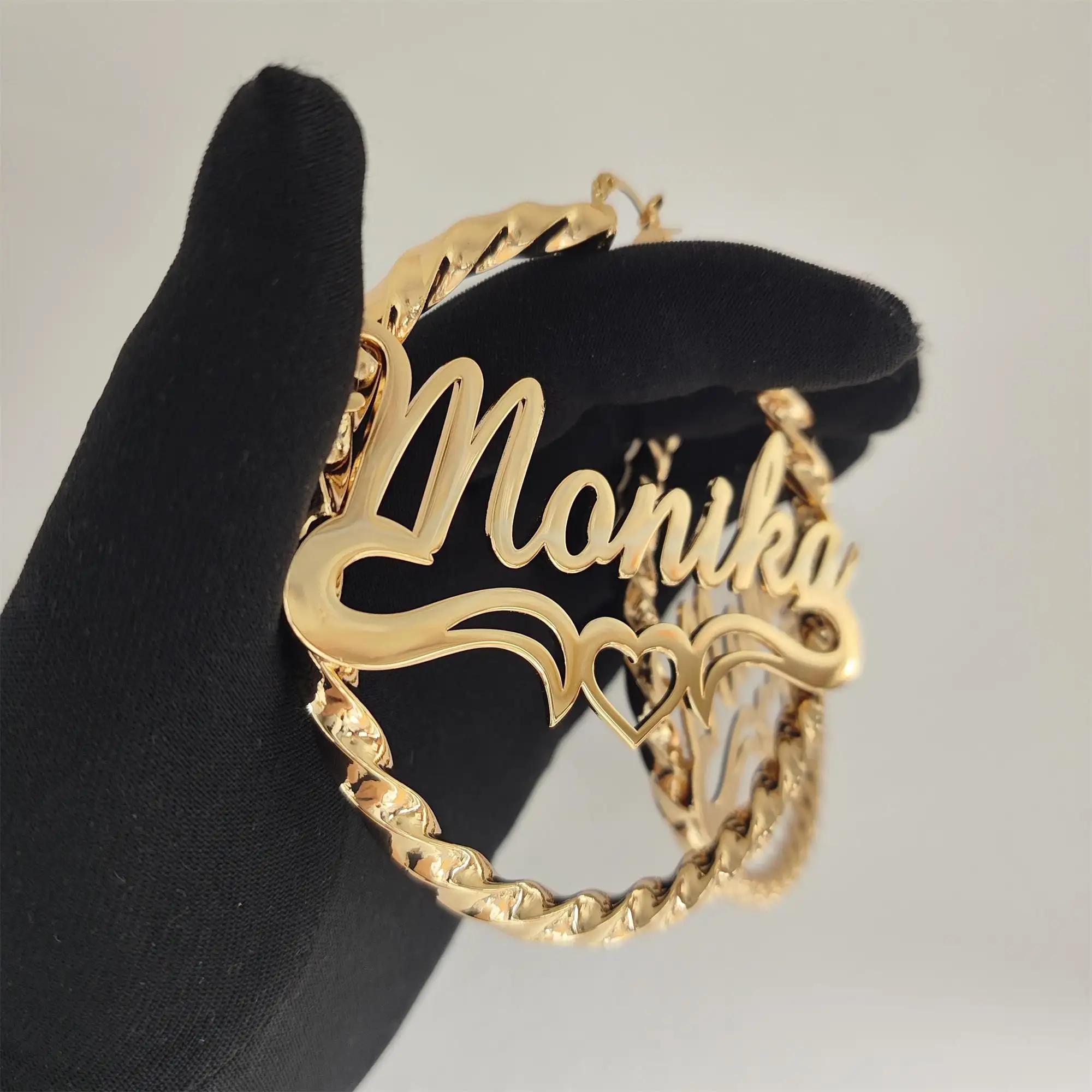 2023 30-90mm Custom Stainless Hallow Name Big Hoop Earrings Personalized Twisted Earrings Party Anniversary  Jewelry Gifts