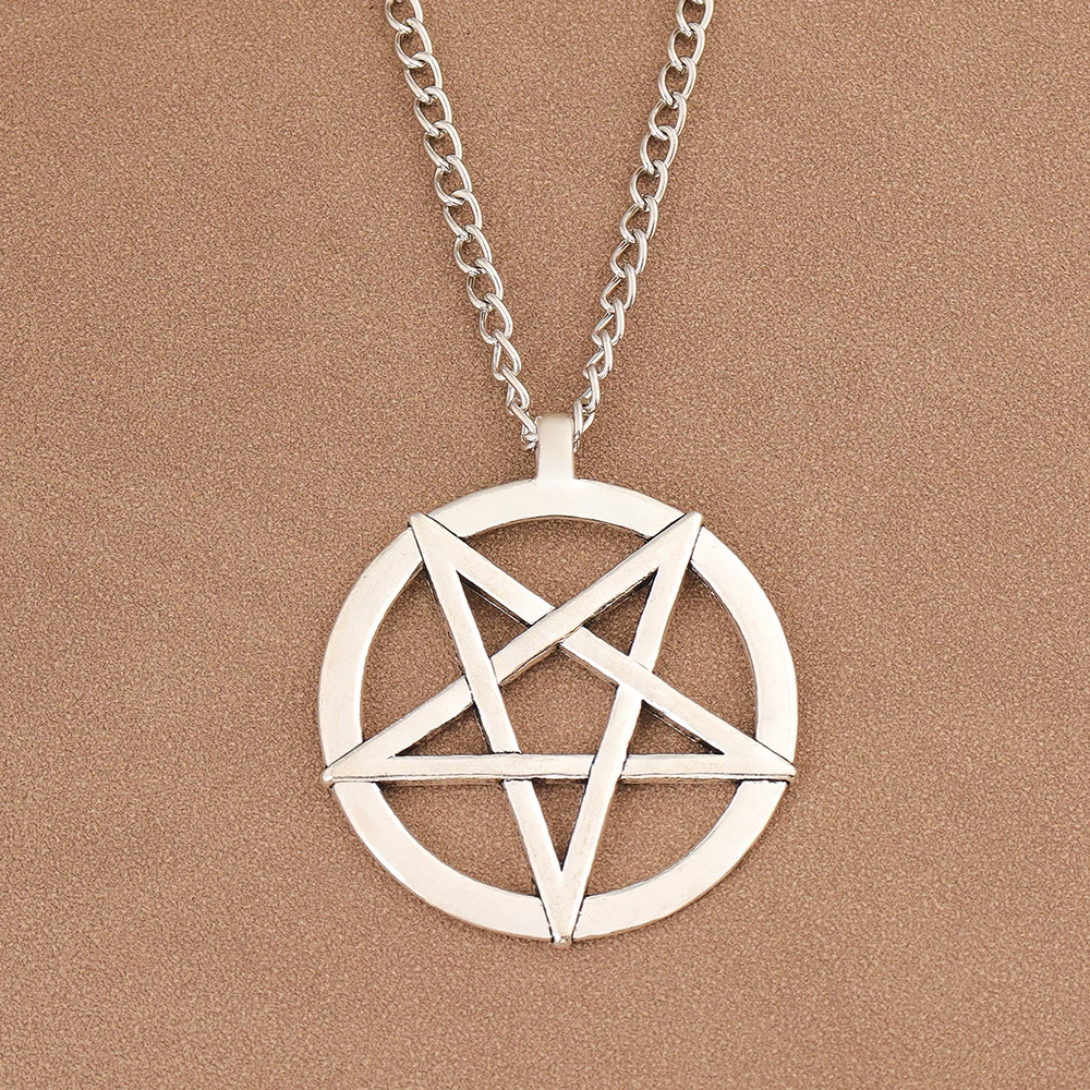 Large Pentacle Pentagram Round Star Of David Pendant Necklace Adjustable Length Long Jewelry Choker Link Chain Lagenlook 34\