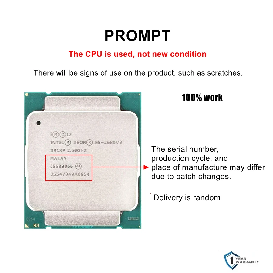 معالج Intel Xeon E5 2680 V3 2680V3 2.5 جيجا هرتز 12-Core LGA 2011-3 CPU