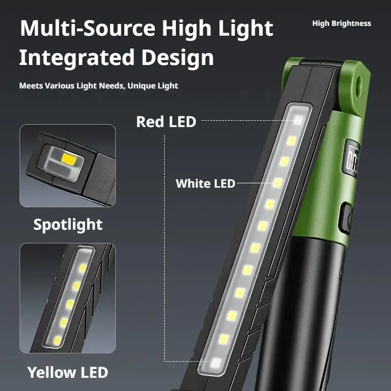 Portable COB LED Flashlight USB Rechargeable Work Light Magnetic Lanterna Hanging Lamp with Built-in Battery Camping Torch