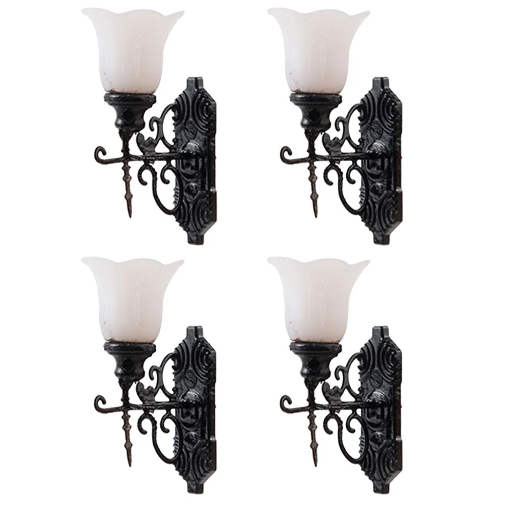 4 Pcs Dollhouse Wall Light Vintage Home Decor Miniature Garden Lights LED Lamp Decorate