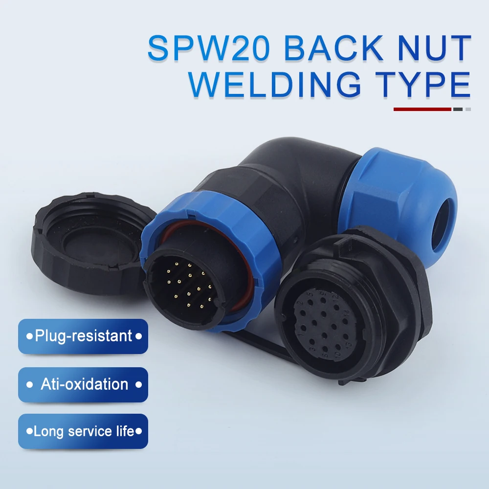 

SP20 Elbow Welding Nut Type IP68 Waterproof Connector 90 Degree Aviation Plug Socket Panel Male Female Cable Connectors 1-14Pin
