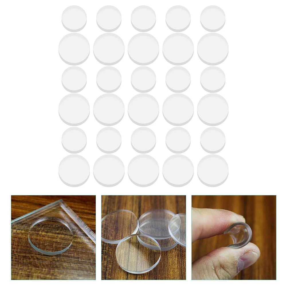 30 Pcs Glass Non-Slip Gel Pad Clear Bumpers for Cabinets Desk Spacers Table Drawer Rubber Cushion Dots Anti Furniture Pads