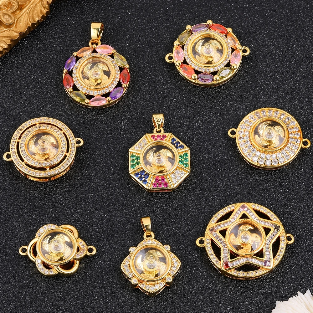 Juya DIY Talisman Jewelry Making Handmade Colorful AAA Zirconia 18K Real Gold Plated Lucky Star Round Flower Charms Supplies