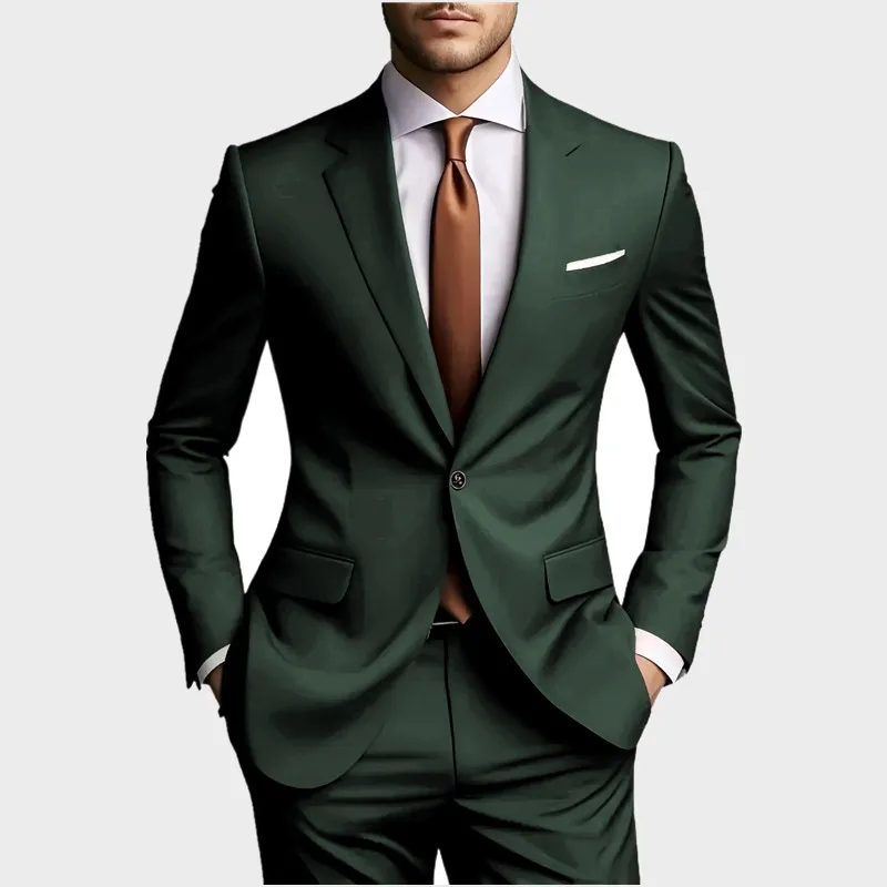 

(Jacket +Pants) 2025 New Luxury Elegant Men's Suits 2 Piece Set Fashion Korean Casual Slim Fit Social Groom Wedding Tuxedo