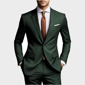 2026 New Luxury Elegant Men's Suits 2 Piece Set Fashion Korean Casual Slim Fit Social Groom Wedding Tuxedo