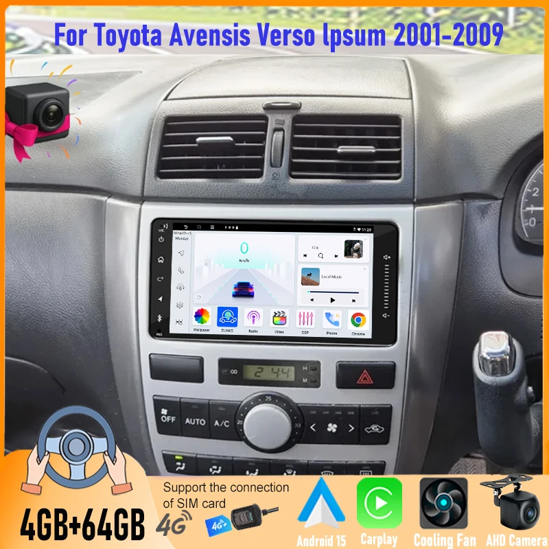 

7' Wireless CarPlay Android Auto Radio 6GB+128GB for Toyota Avensis Verso 2001-2009 with Android 15 Head Unit