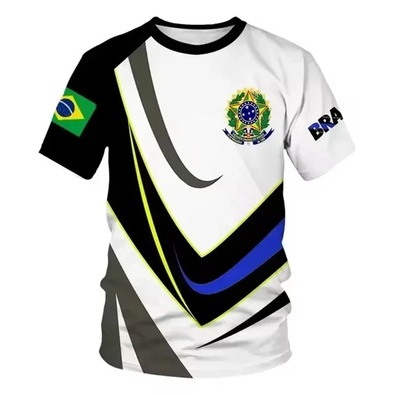 

Brazilian flag printed men's shirt, round neck casual short sleeved top, outdoor street personality, elegant, 3DT