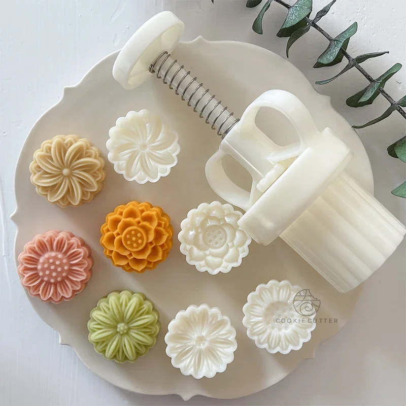 20g Mini Flower Moon Cake Mold Mung Bean Cake Daisy Sunflower Lotus Shape Cookie Stamp Mid-Autumn Festival Hand Pressed Pastry