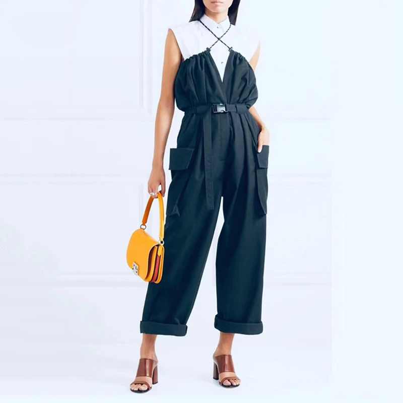 

Women's Workwear Camisole Jumpsuit, Belted Waisted Wide Leg Pants, Y2K, Summer, New, 2024, High Quality Trousers