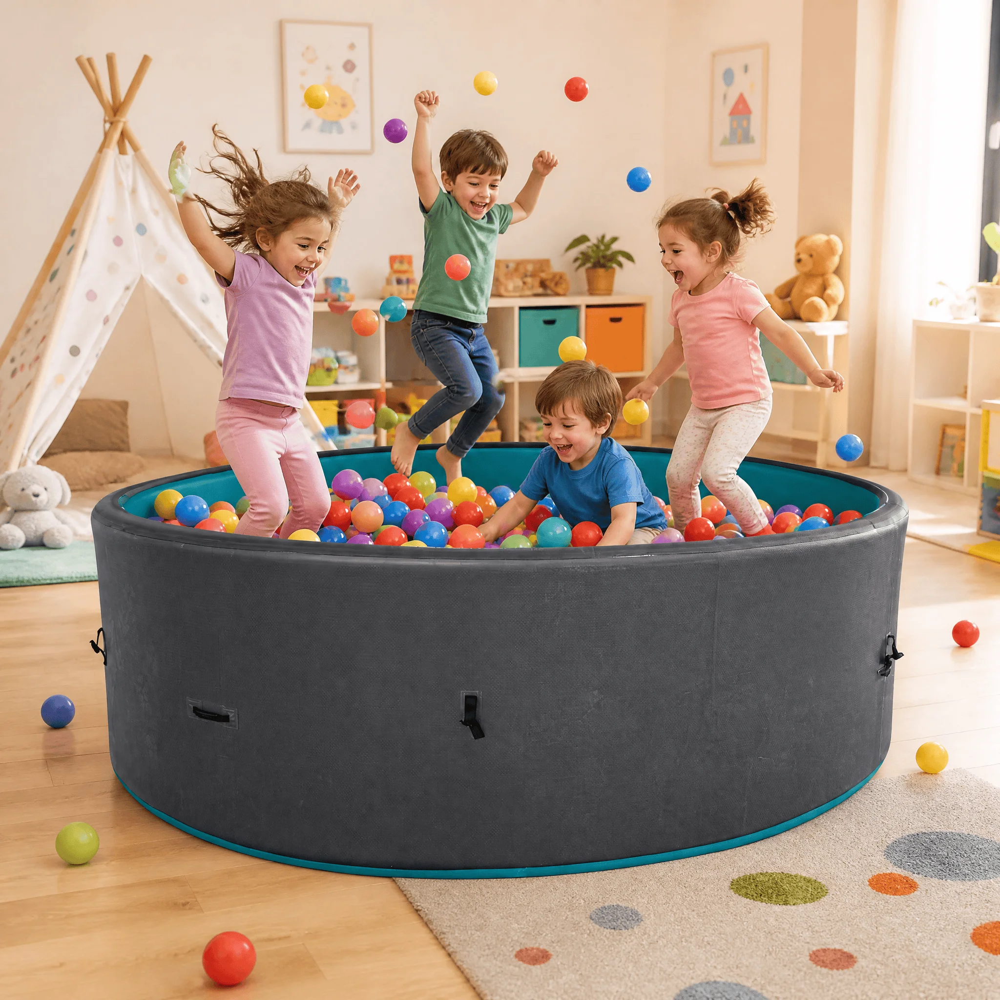 Factory Wholesale Drop Stitch Round Inflatable Pool Kids Ball Pit & Swimming Pool OEM Custom Logo Size for Indoor Outdoor Play