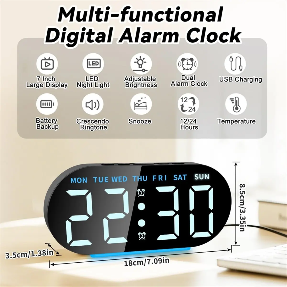 Compatible Alarm Clock Digital Radio-Controlled Clock with LED Display,Digital Alarm Clock,Night Light,Snooze,Table Clock Green