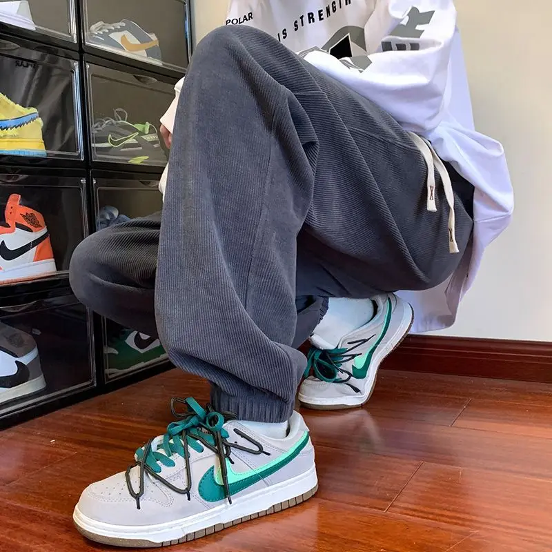 

Spring and Autumn Men's Loose Legged Pants Sports Pants Solid Color Corduroy Casual Bathroom Pants