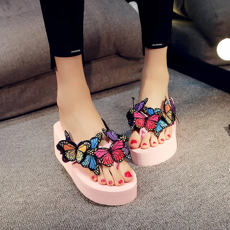 Women Sandals Flowers Slippers Summer Flip Flops Slippers Womans Platform Women Shoes Dames Slide Wedge Heel Thick Beach Slipper