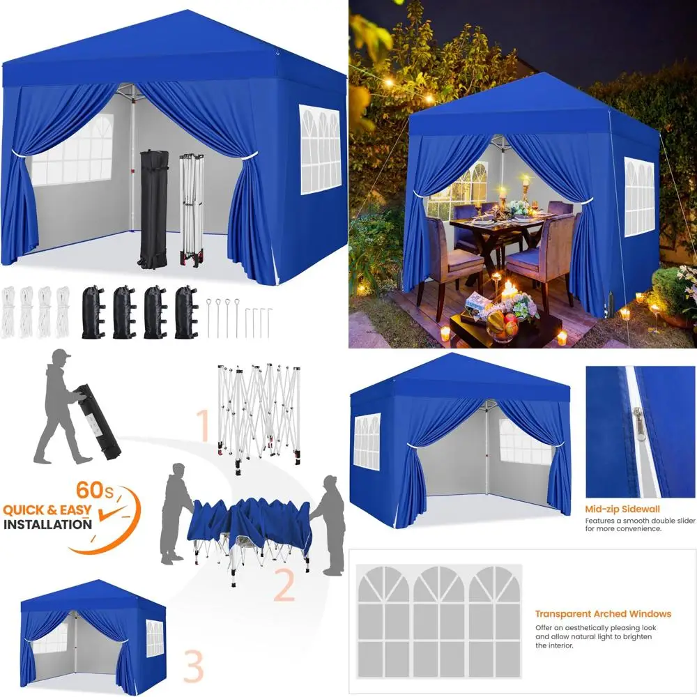 

Портативный навес мгновенного действия 8x8 с 4 съемными боками, водонепроницаемым наружным укрытием, идеально подходит для защиты от пляжа и солнца