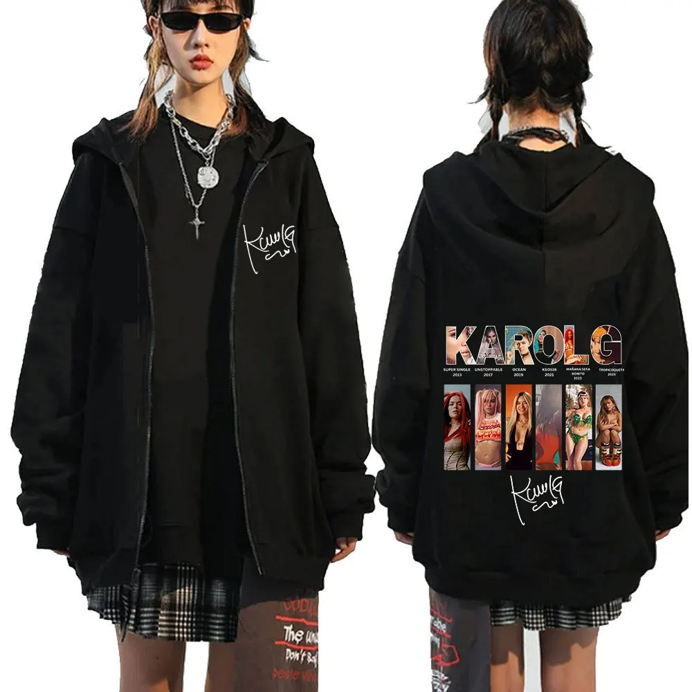 

Singer Karol G Tropicoqueta 2025 Album Cover Zipper Hoodies Men Women Fashion Zip Up Hooded Sweatshirts Casual Pullovers Jackets