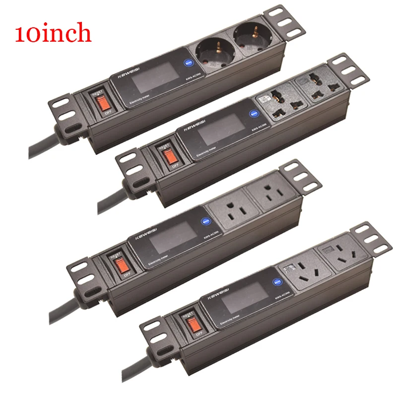 10inch PDU Power Strip Digital Voltmeter Ammeter Wattmeter Switch EU/US/C13/Universal Outlet 2Meter Cord Cabinet Rack Mount