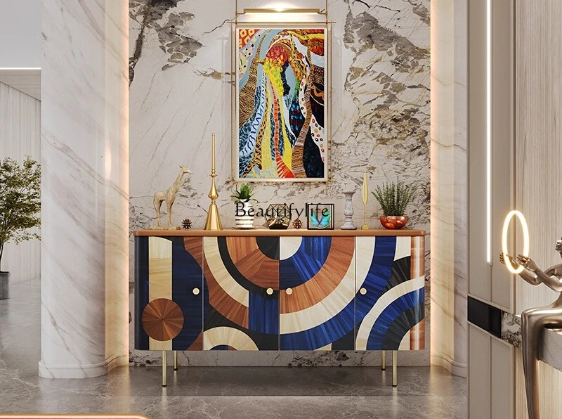 

*Italian light luxury dining side cabinet high sense art parquet living room wall decoration storage cabinet