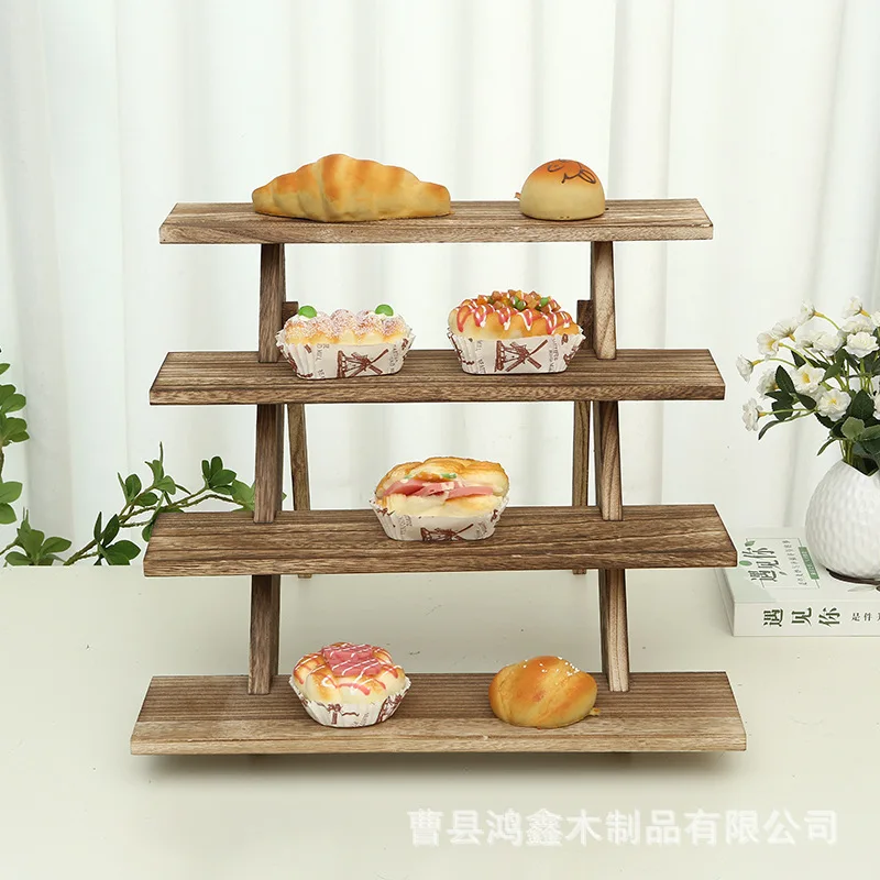 Solid Wood Storage Rack Multi-Layer Kitchen Bread Display Rack Household Desktop Storage Rack Wooden Ladder Flower Storage Rack