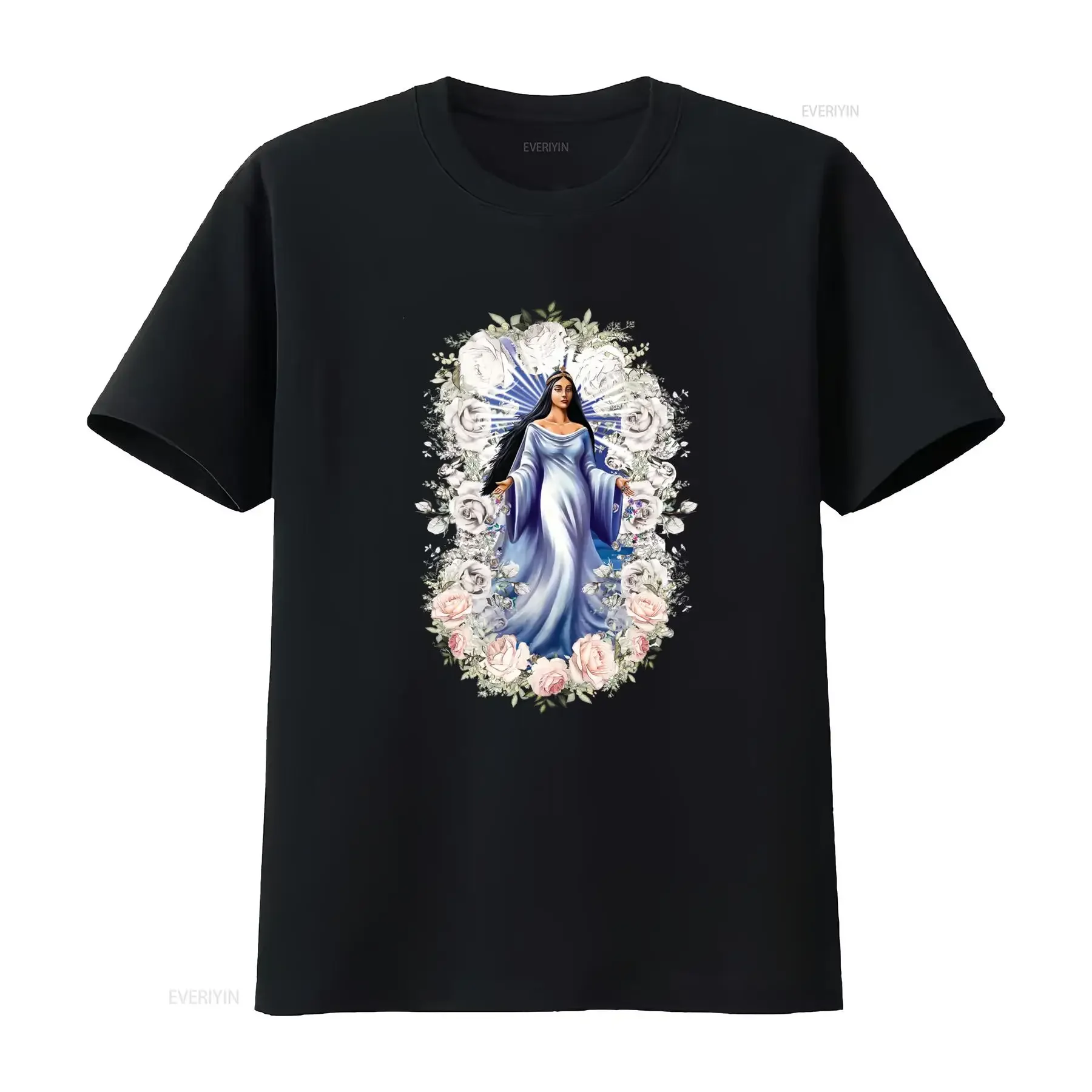 Yemanja Goddess Sea Religious T Shirt Stunning Floral Print Design for Women vintage Washed Comfortable Unisex fashion