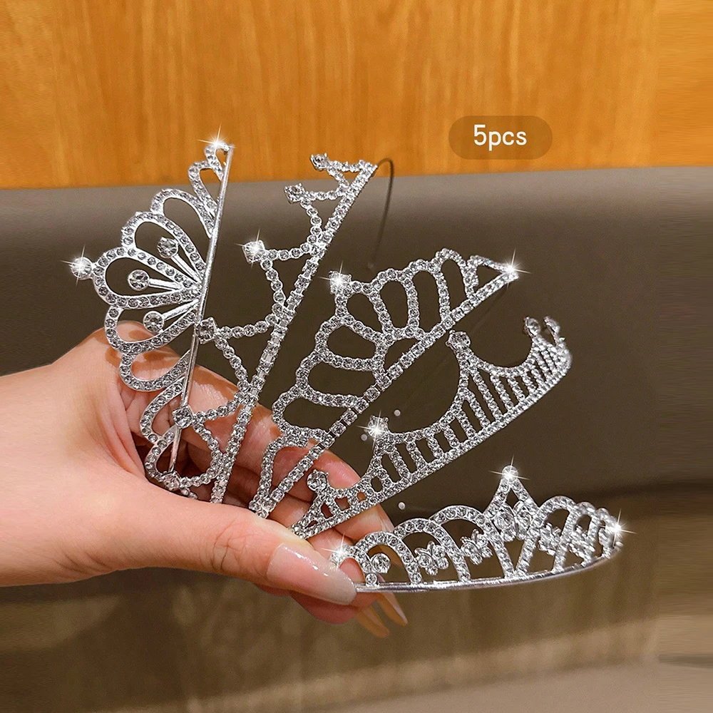 5PCS Advanced Princess Children's Crown Headpiece Set Water Diamond Birthday Crown Hair Clip Headband Atmosphere Hair Accessory
