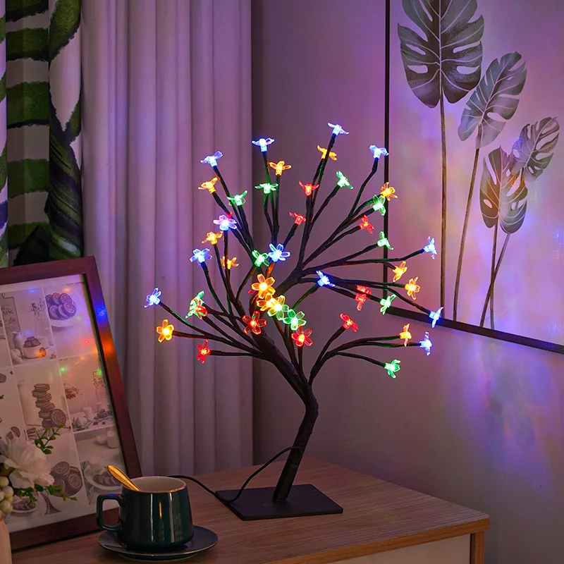 Colorful Cherry Desk Top Bonsai Tree Light Black Branches Table Lamp for Home Festival Party Wedding Christmas Wedding Decor