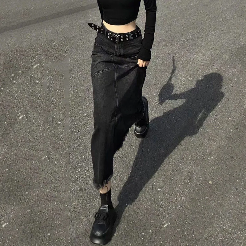 Denim Skirts Women High Waist Distressed Vintage American Streetwear Ulzzang  Students Spring Chic Trendy Gothic Faldas