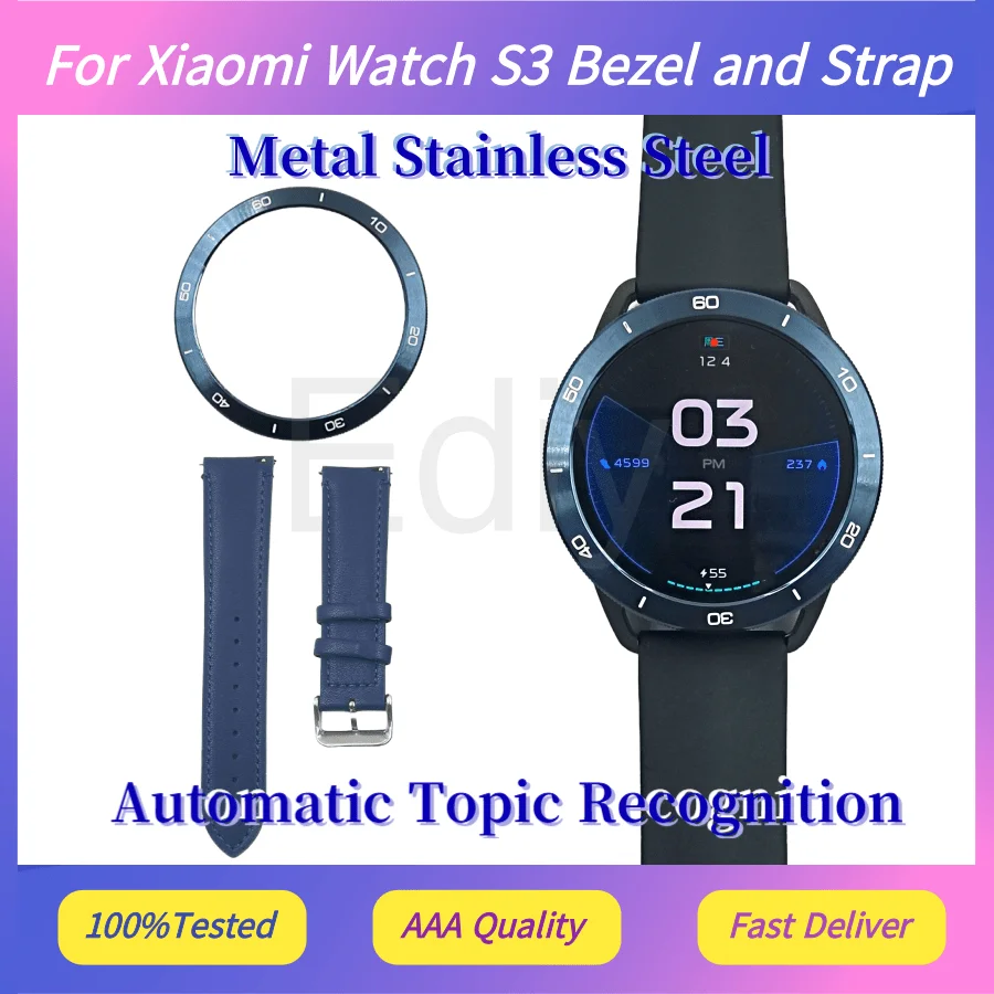 

Для Xiaomi Watch S3 безель и ремешок Azure со шкалой, безель из нержавеющей стали, циферблат, внешняя рамка, автоматическое распознавание
