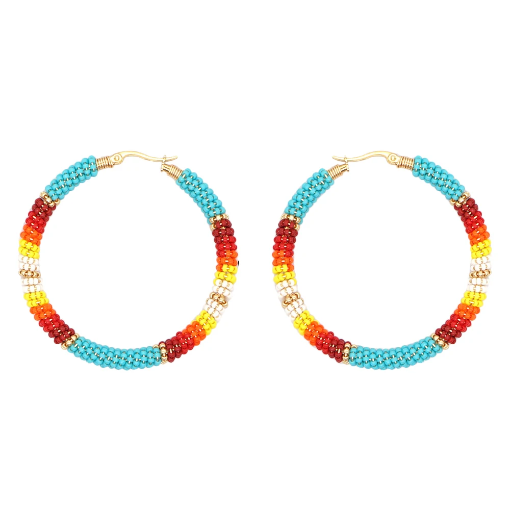 

Bead Hoops Earrings Retro Rice Pearl Studs Lightweight Bohemian Style Glass Alloy Material Large Circle Loop Dangle Accessories