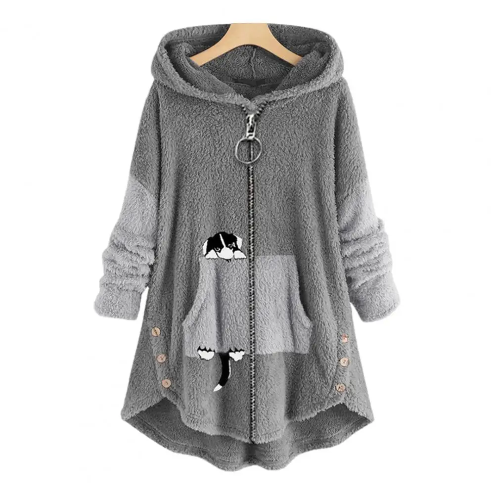 

Jacket Coat Chic Women Winter Double Sides Fleece Mid-Length Hoodie Coat Coldproof Cardigan Hoodie