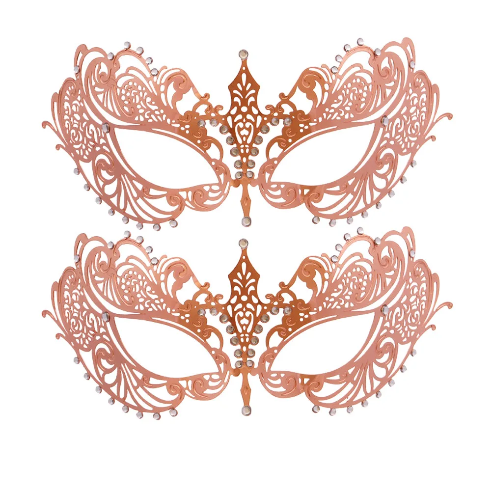 قناع معدني بتصميم مجوف باللون الذهبي الوردي للحفلات التنكرية للنساء والفتيات وديكور مهرجان الكرنفال