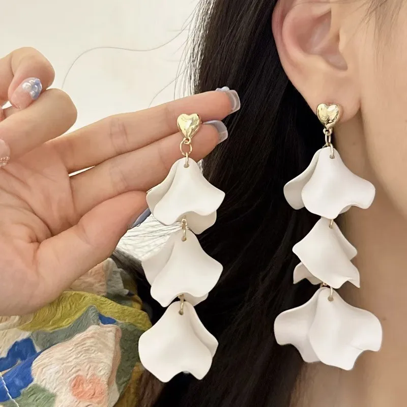 925 Silver Needle French Long White Flower Earrings For Women Jewelry 2026 Trending New Korean Fashion Exaggerated Earrings Gift