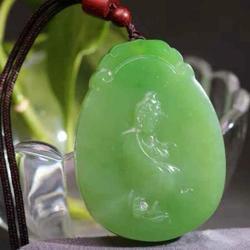 SGARIT Natural Jade Carving Guanyin Pendant Necklace Women's Gifts for Charms Good Lucky Blessing Jewelry