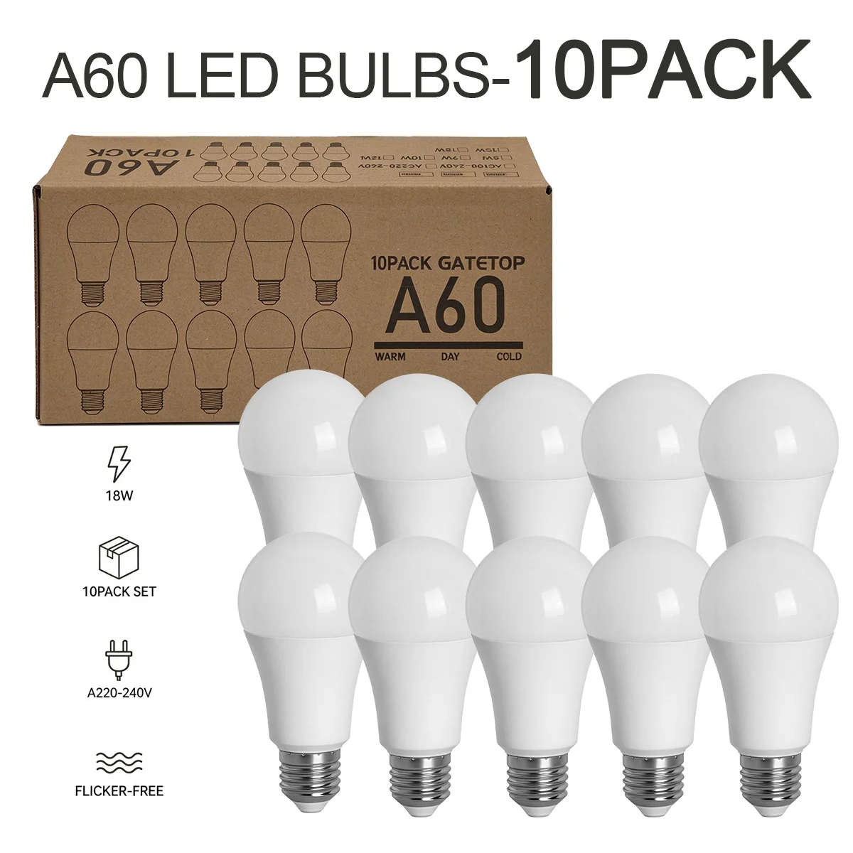 10Pack E27 18W  LED Bulb Energy Saving High Power 1620LM  Voltage AC220-240V 3 Color Options 3000K/4000K/6000K Home Indoor Lamp