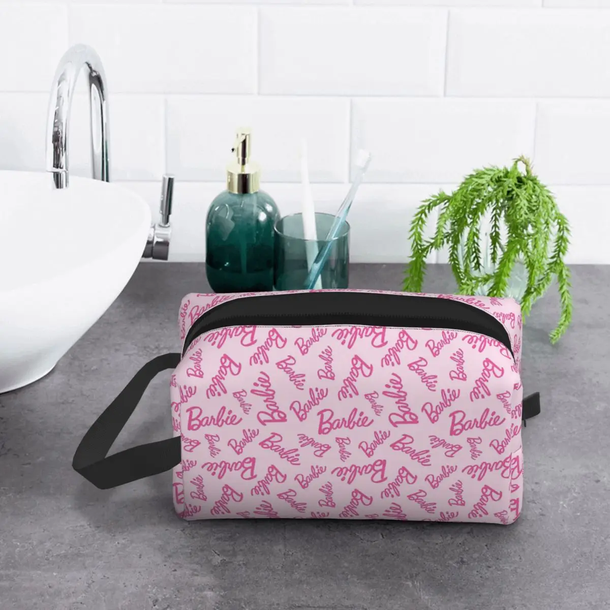 Custom Pink Barbie Travel Cosmetic Bag for Women Toiletry Makeup Organizer Ladies Beauty Storage Dopp Kit