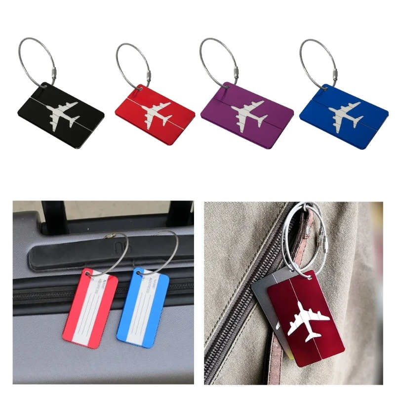 Suitcase Luggage Tags with Name Address Card Aluminum Suitcase Label Baggage Identifier Backpack Tags and Metal Loop