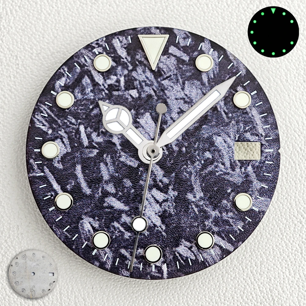 NH35 28.5mm Dial No logo Custom Logo Green Luminous Watch Dial Suitable for NH35 NH36 Movement Printed Carbon Fiber Pattern Dial