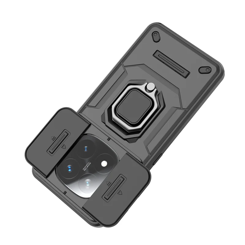 Para xiaomi redmi nota 14 pro 5g caso slide lente armadura caso de telefone para redmi note14pro 5g anel magnético titular capa